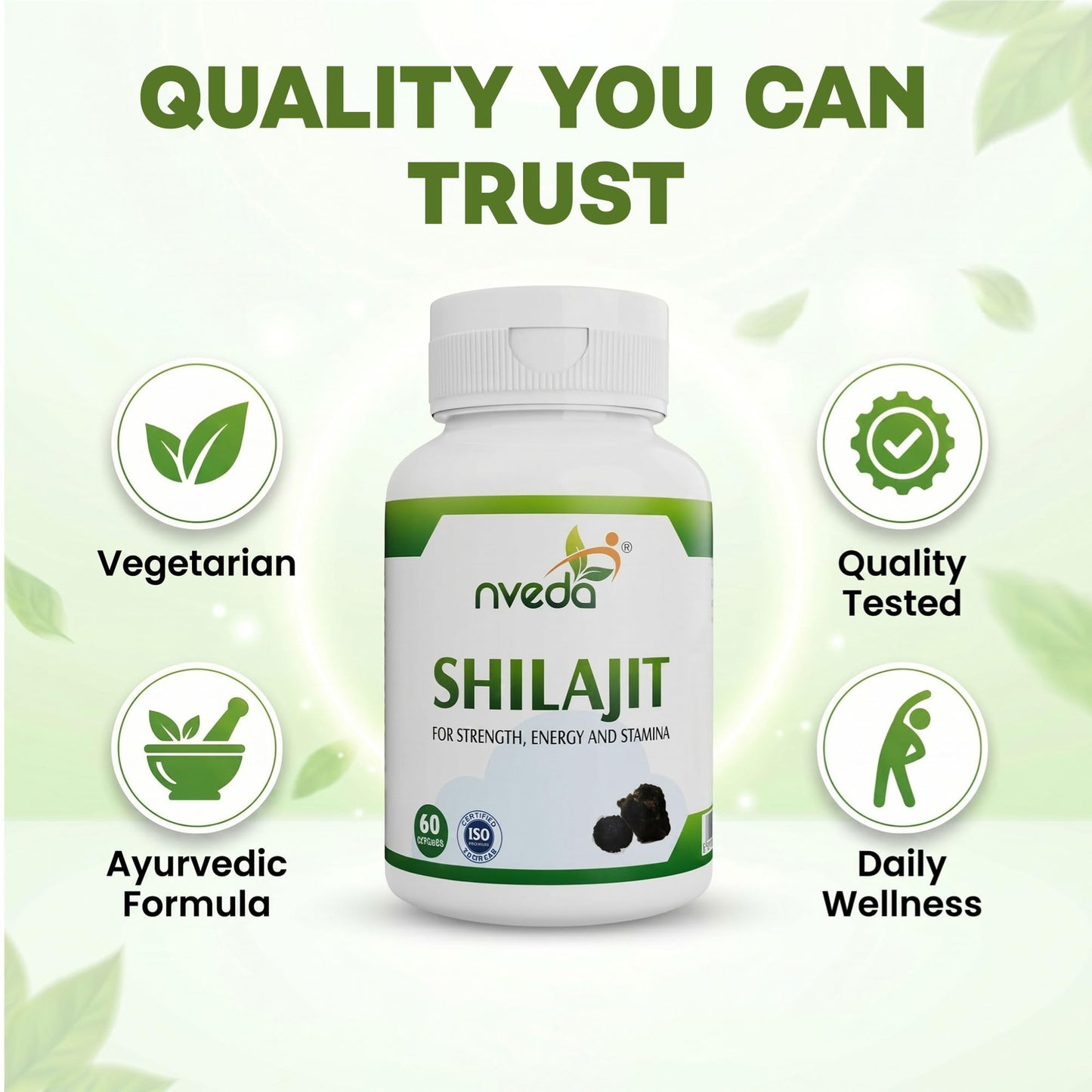 Nveda Shilajit Capsules for Men | Ayurvedic Shilajit Supplement for Stamina, Strength & Energy | Performance, Vitality & Immunity Support | Natural Shilajit Capsules | 60 Capsules