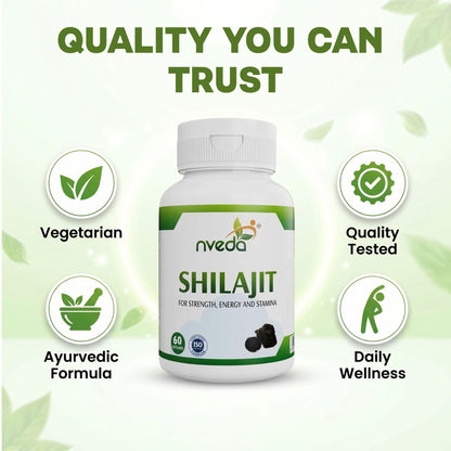 Nveda Shilajit Capsules for Men | Ayurvedic Shilajit Supplement for Stamina, Strength & Energy | Performance, Vitality & Immunity Support | Natural Shilajit Capsules | 60 Capsules