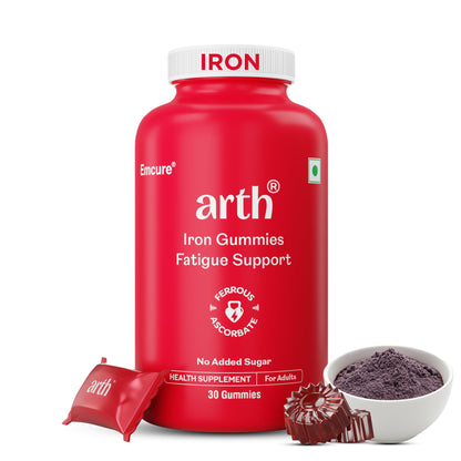 Arth Chelated Iron Supplement For Women & Men - 30 Gummies | 6X Higher Absorption | With Ferrous Ascorbate | For Haemoglobin, Anemia, Blood Building & Reduced Fatigue | Gut Friendly |Cranberry Flavour