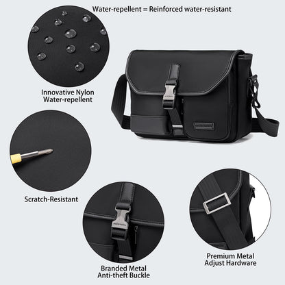 Arctic Hunter Nylon Sling Bag for Men 11" iPad Anti-Theft Stylish Side Messenger Bag Multiple Compartments Crossbody Shoulder Bag Water-repellent for Casual Daily Travel (Black)