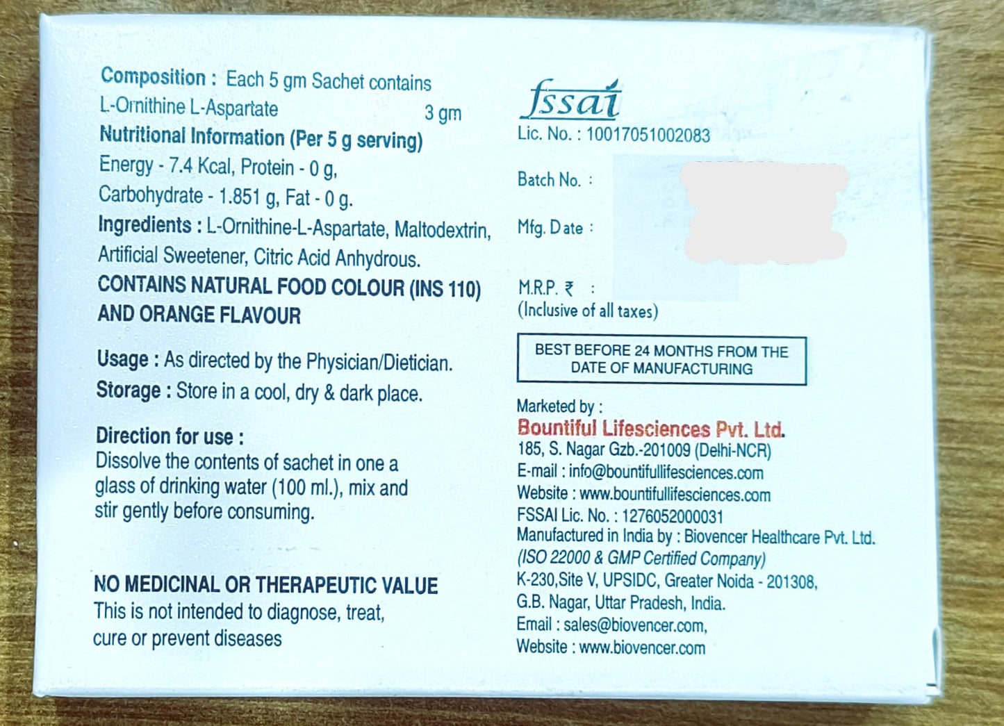 Hepaful, L-Ornithine L-Aspartate Granules, Orange Flavor, 5g Sachet, Oral Administration