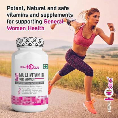 HealthOxide Daily Women Multivitamin Tablets 60 Tablets | Daily Vitamins & Minerals Supplement for Women | Energy Immunity Muscle Strength Eye Health Antioxidant Support | Wellness & Fitness Nutrition Tablets