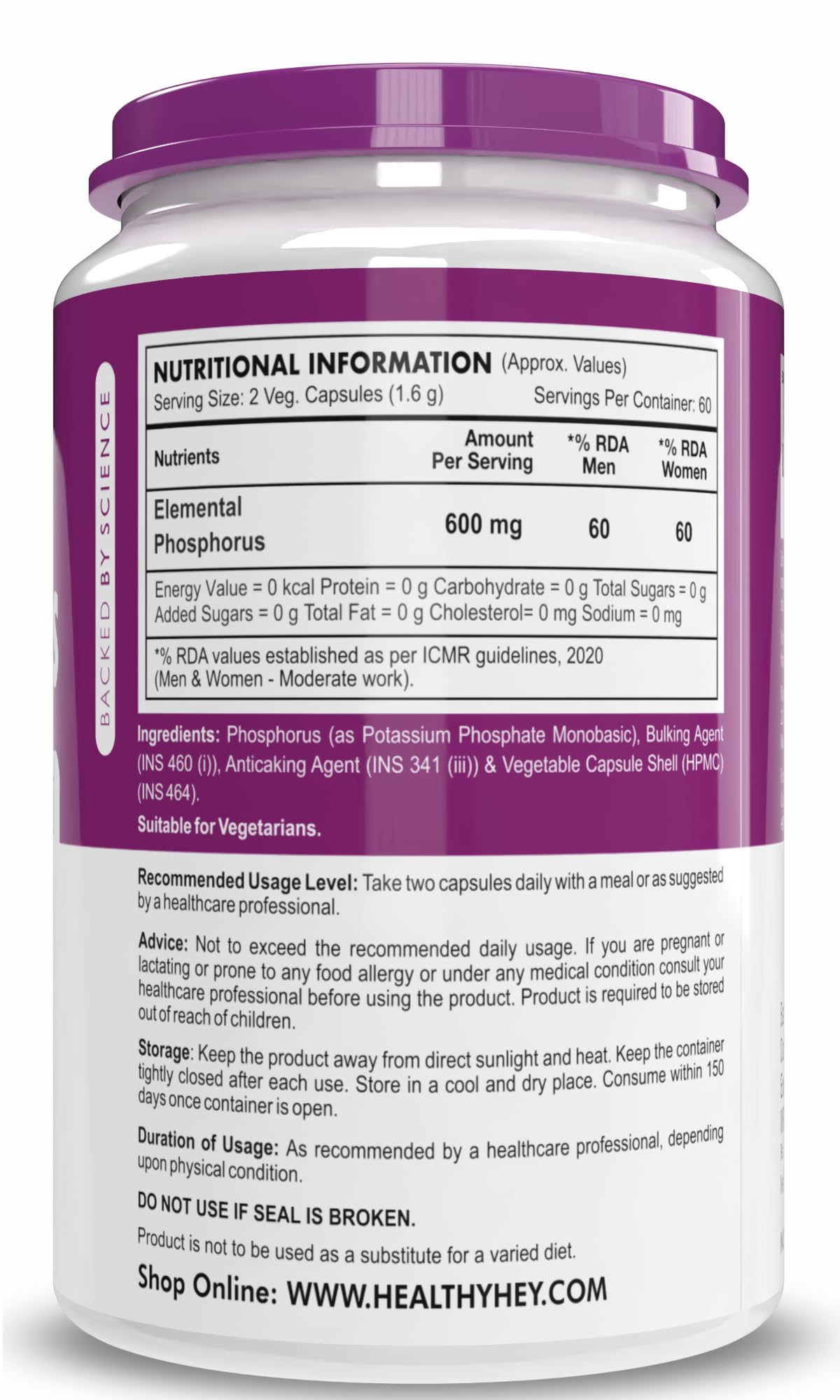 HealthyHey Nutrition Phosphorus - Support Bone Health -120 Veg. Capsules