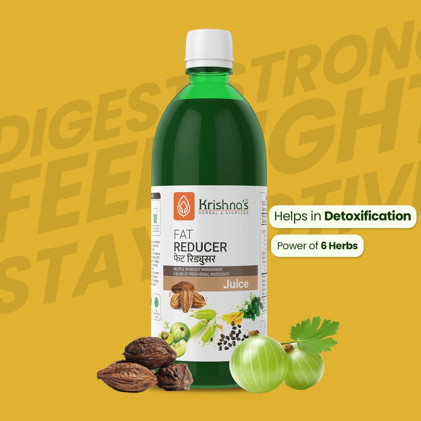 Krishna's Fat Reducer Juice - 500 ml | 12 Powerful herbs for Weight Management | Amla, Harad, Daru Haridra, Sunn Hemp | Aids Metabolism and Digestion