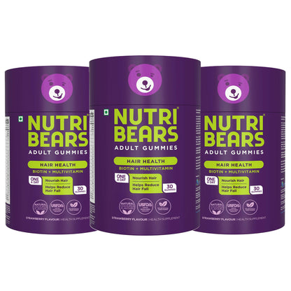 NutriBears Biotin Hair Gummies with Multivitamin, Enhance Growth and Strength, Nourishing Anti-Loss Vitamin Supplement for Thinning, Weak, or Brittle Hair, 90 Gummy Chewables, 3-Pack