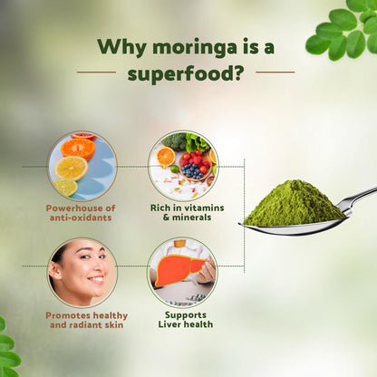 Krishna's Moringa Powder, Rich in essential vitamins, minerals, and amino acids, No Artificial Colors or Flavors - 250 g (Pack of 1)