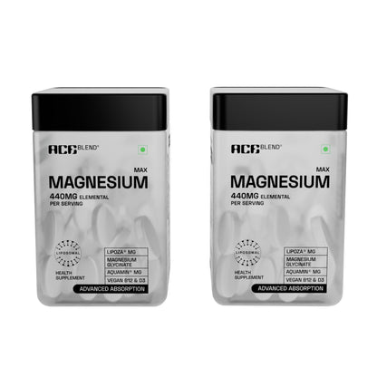 Ace Blend Max Magnesium Glycinate (120 tablets) | 1600mg Triple Complex | 440mg Elemental Magnesium | Calcium, Vegan Vitamin B12 & D3 | Promotes Deep Sleep, Muscle Recovery & Heart Health