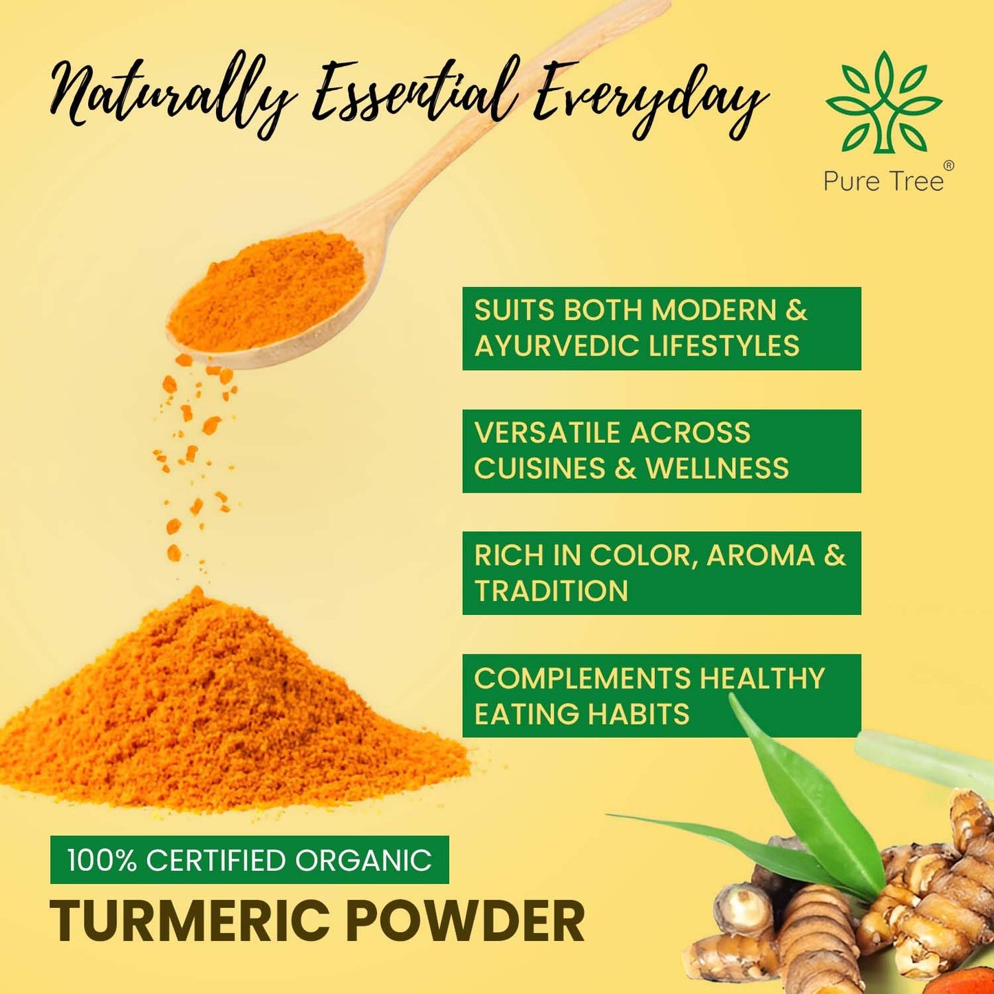 Pure Tree Certified Organic Haldi Powder | 80 g | Glass Jar | Turmeric Powder | Spice Masala Powder Raw for Milk | Strong Antioxidant