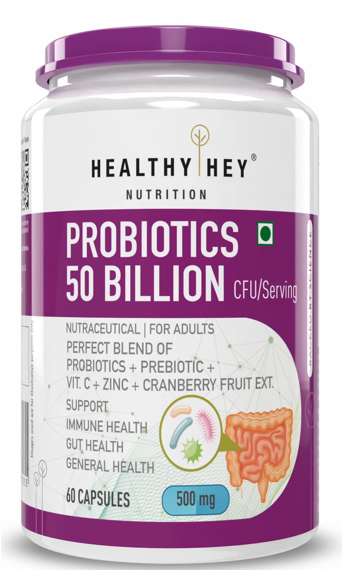 HealthyHey Nutrition Probiotics 50 Billion CFU Multi- Strains, 60 Veg. Capsules,