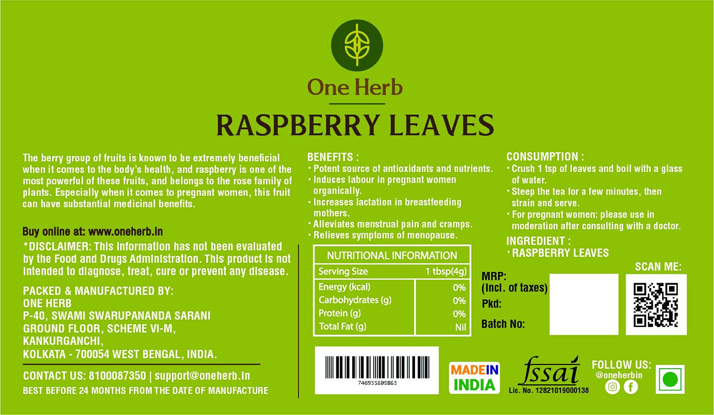 One Herb - Raspberry Leaves 40g | Rubus idaeus | Herbal Infusion Tea | Traditionally Used for Women’s Wellness & Daily Balance | Caffeine Free Loose Leaf Herbal Tea