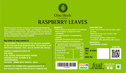 One Herb - Raspberry Leaves 40g | Rubus idaeus | Herbal Infusion Tea | Traditionally Used for Women’s Wellness & Daily Balance | Caffeine Free Loose Leaf Herbal Tea