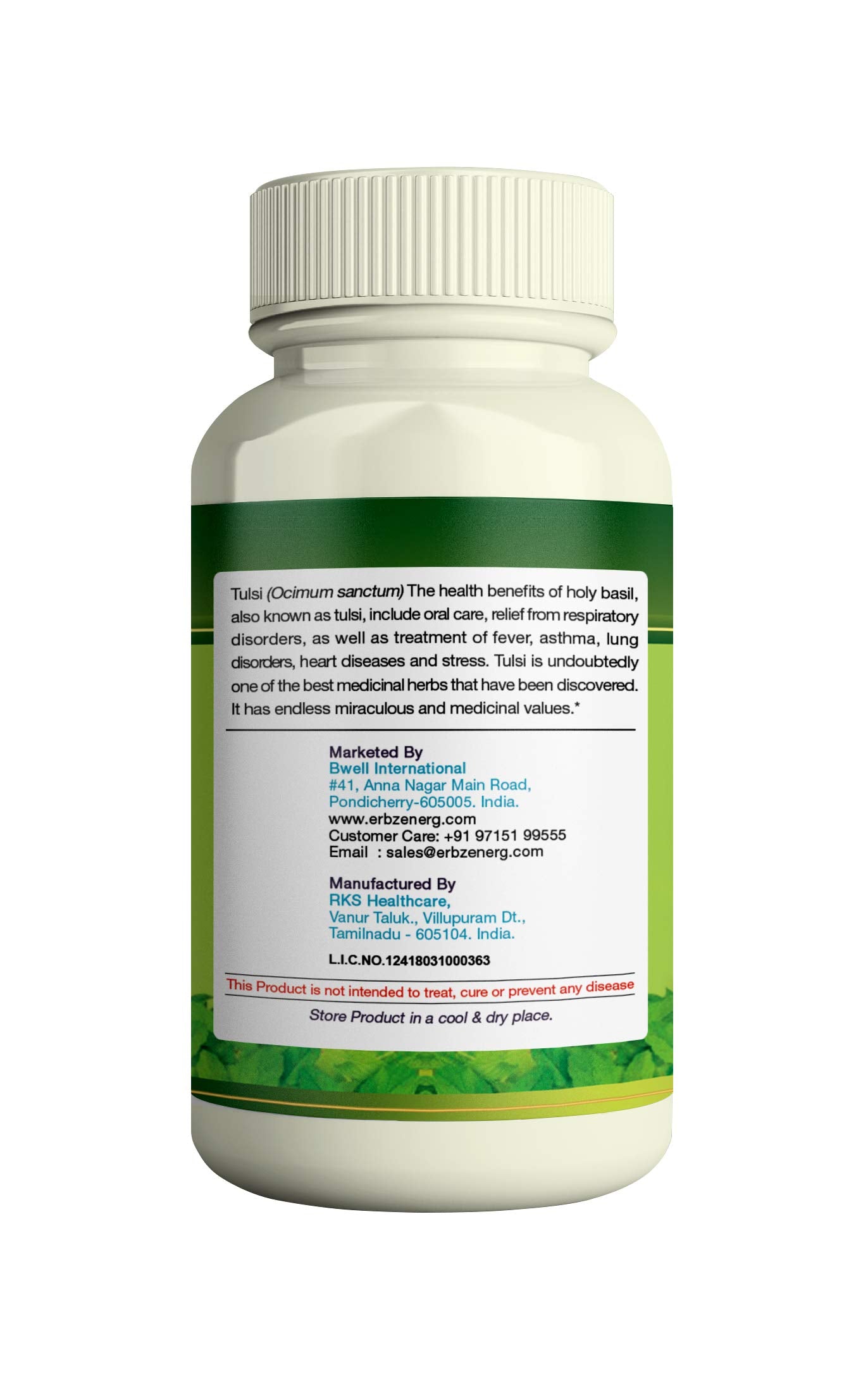 ERBZENERG Tulsi (Ocimum sanctum) Holy basil 60Capsule 500mg- (Pack of 2)