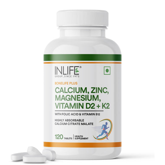 INLIFE Calcium Magnesium Zinc Vitamin D K2 Folic Acid & B12, Bone & Joint Calciu