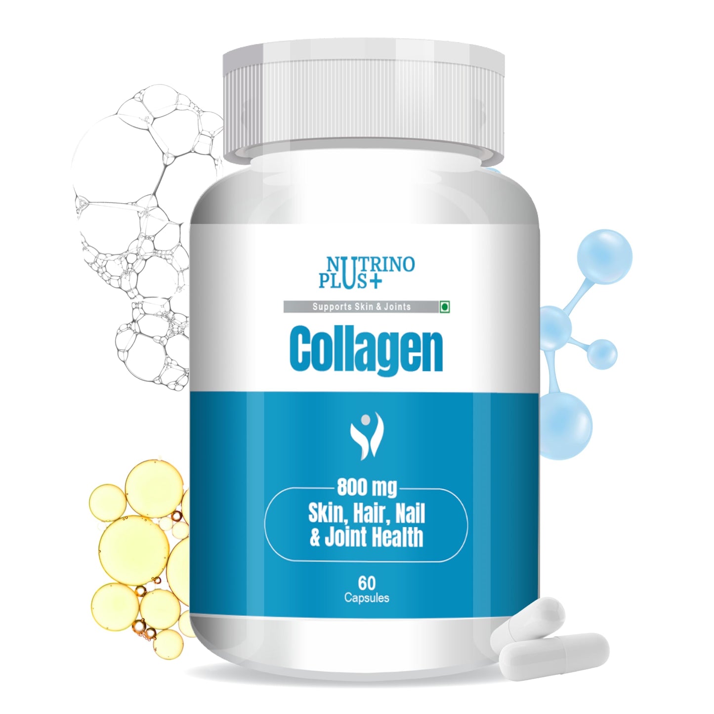 NutrinoPlus 100% Veg Collagen Builder | Plant Based Collagen Support Supplement for Skin & Hair (pack of, 60)