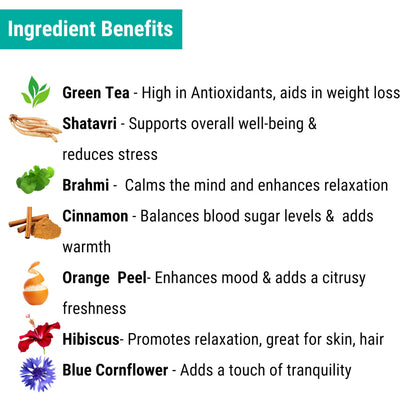 OH CHA - Evening Cleanse | Detox Green Tea with Brahmi, Shatavari, Cinnamon, Blue Cornflower, Hibiscus, Citric Rinds | Cleanse Worries Away | 100% Whole Green Tea Leaves | 35g Tin Caddy