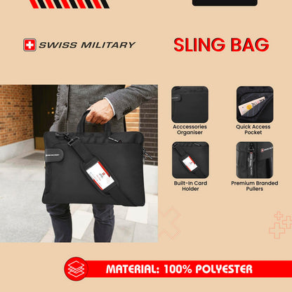 SWISS MILITARY Glide Laptop Sling Bag 3L, 15.6" Laptop Compartment Messenger Bag, Quick Access Pocket & Adjustable Strap | Travel Use Briefcase for Office Business Professional Men & Women Navy