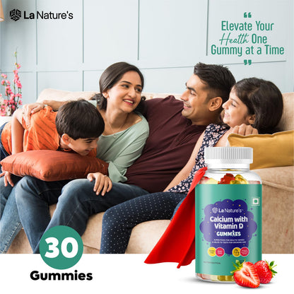 La Nature's Calcium and Vitamin D Gummies for Kids 60 Days Pack, Support Strong Bones, Joints & Muscles, For Healthy Teeth, Vegetarian (Mango & Strawberry Flavor)