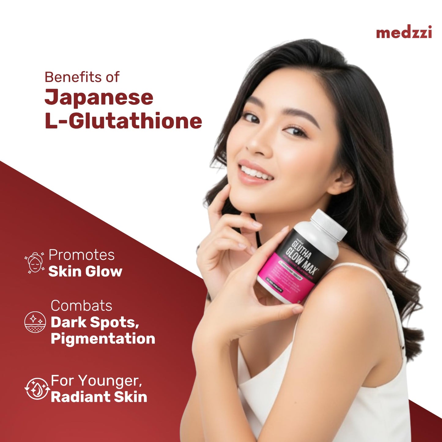Medzzi Gluta Glow Max | L-Glutathione 600mg with Astaxanthin, N-Acetyl Cysteine, Vitamin C & E | Skin Radiance, Even Tone & Glow Support | For Men & Women | 30 Veg Tablets