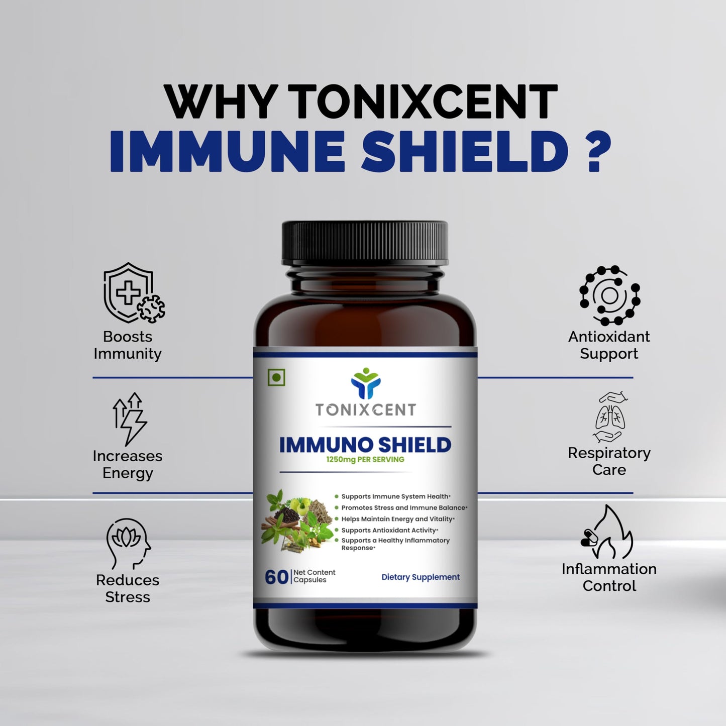 TONIXCENT Combo – Moringa 2000mg & ImmunoShield 1250mg Capsules, 60+60 Veg Capsules