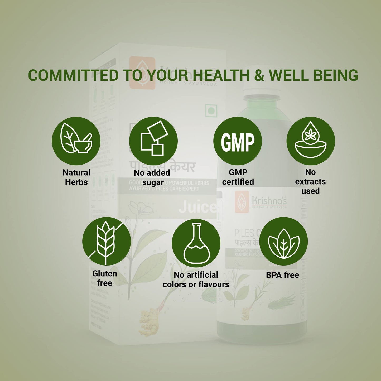 KRISHNA'S HERBAL & AYURVEDA Piles Care Juice - 1000 Ml, Ayurvedic Piles Care Expert, Goodness Of Chitrak Mool, Bachh, Kutaj, Bilav & 6 Other Herbs