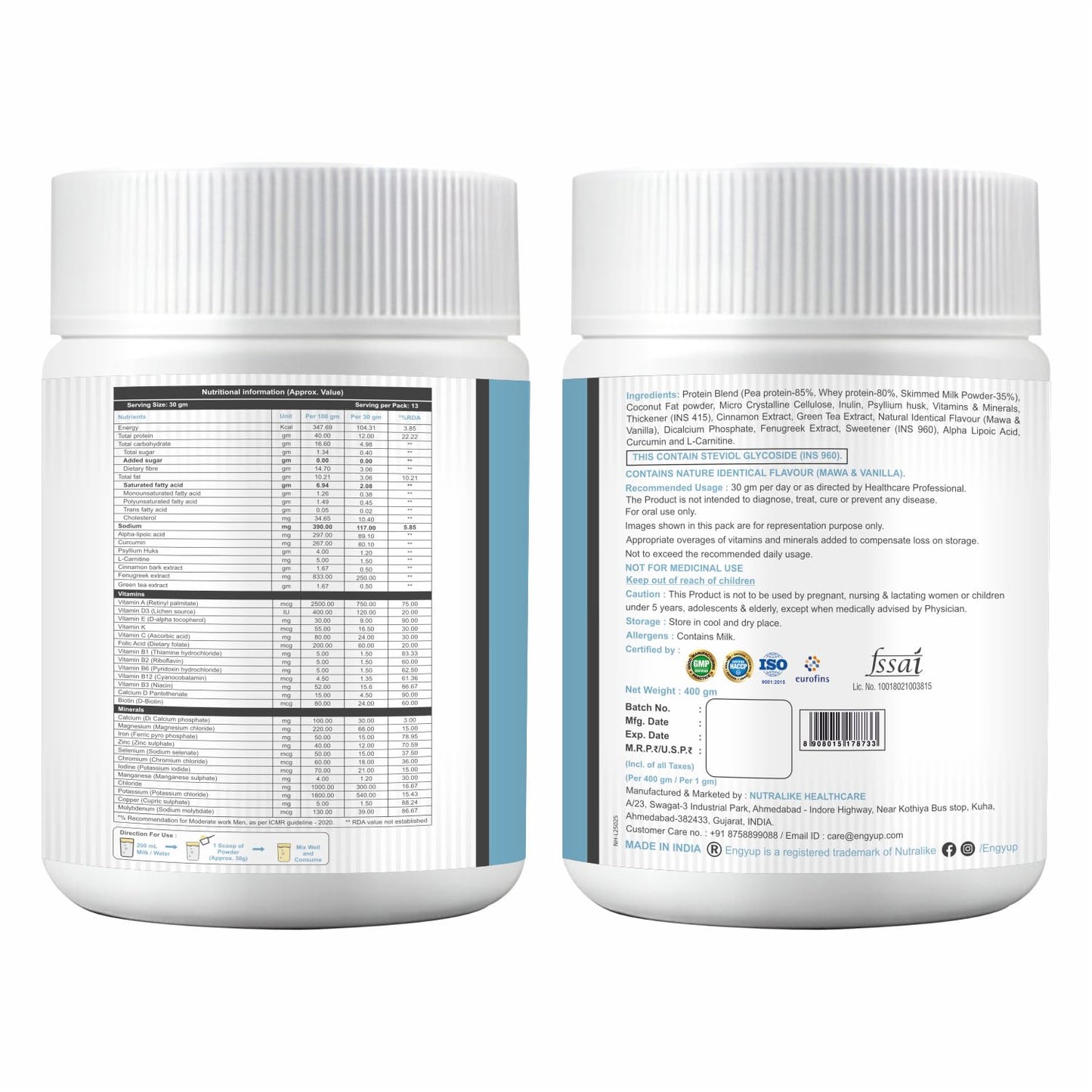 ENGYUP Diabetes Care Powder – Triple Blend Protein with Low GI & Zero Added Sugar, Vanilla Flavor, 400g