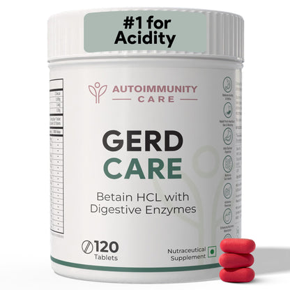 Autoimmunity Care GERD Care – Betaine HCL with Pepsin & Enzymes | Supports Low Stomach Acid, Acid Reflux & Heartburn Relief | Acidity & Bloating Relief, Acidity Tablet for Acid Reflux & Heartburn Relief | 120 Tabs
