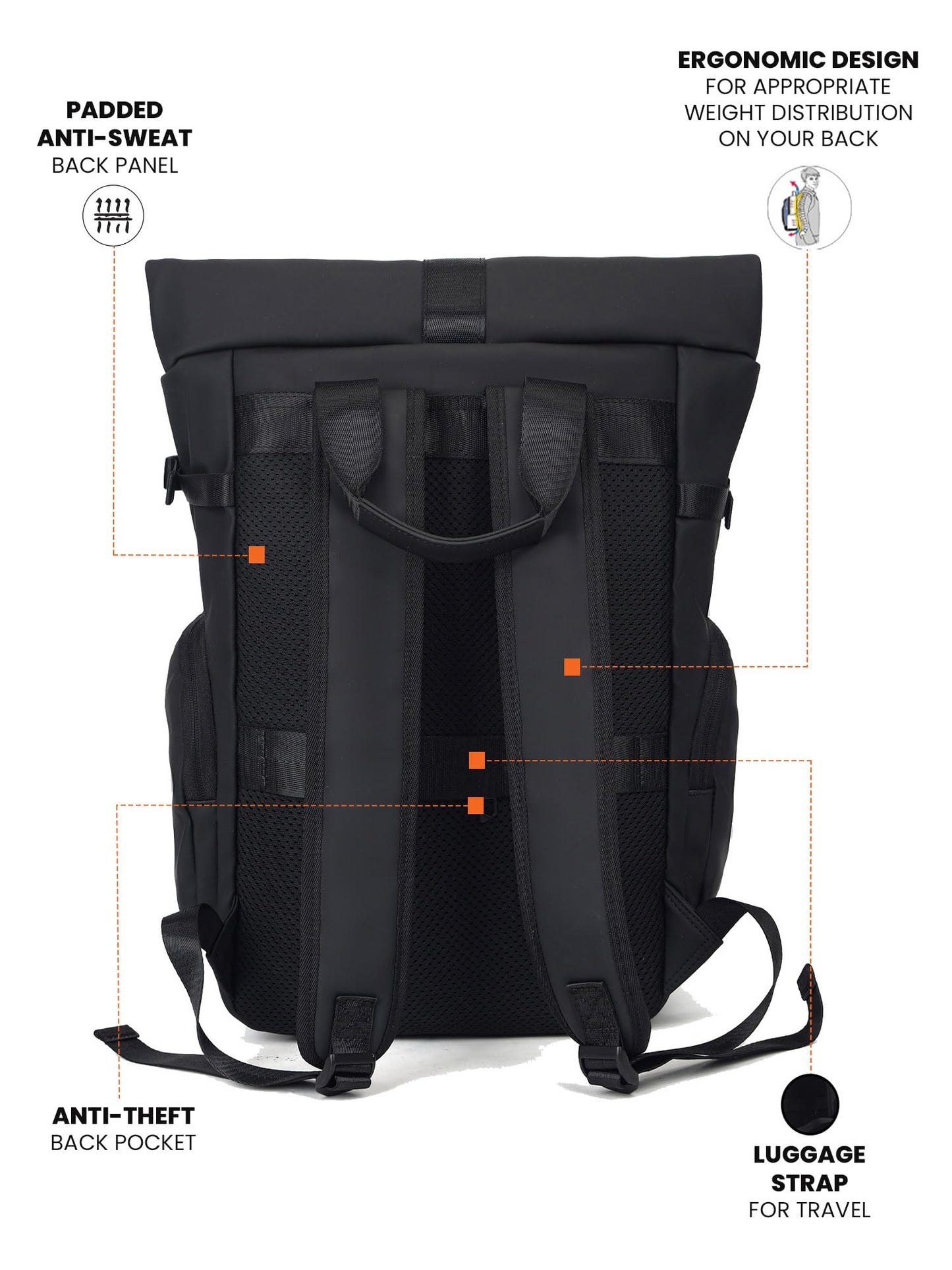 FUR JADEN Vegan Leather Stylish 15.6 Inch Premium Laptop Backpack for Office & Travel (Black)