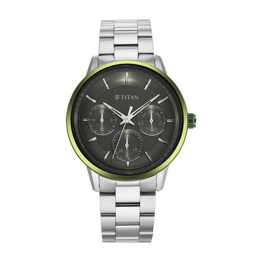 Titan Urban Magic Green Dial Quartz Multifunction Stainless Steel Strap Watch fo