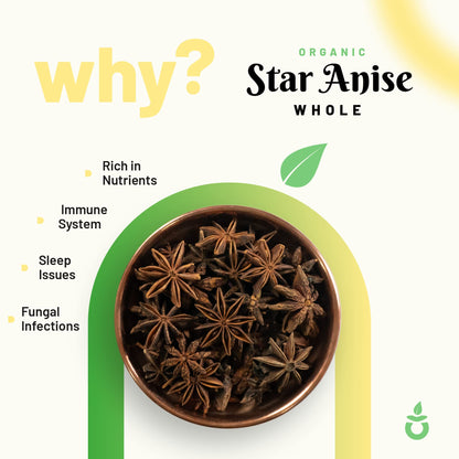 Pure Organio Organic Star Anise Spices Whole Chakri Phool Khada Masala For Cooking NPOP Organic Certified (50 Gm)