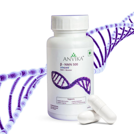Anvika NMN Supplement, 99.9% Pure Beta NMN, NAD+ Booster for Energy, Cellular Repair & Skin Health 500 mg, 30 Veg Capsules for Men & Women, Focus, Cellular Health and Metabolism