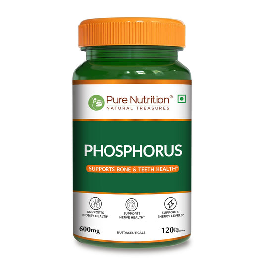 Pure Nutrition Phosphorus 600mg – 120 Veg Capsules | Supports Bone & Teeth Health | Kidney, Nerve & Energy Support | Daily Mineral Supplement for Men & Women