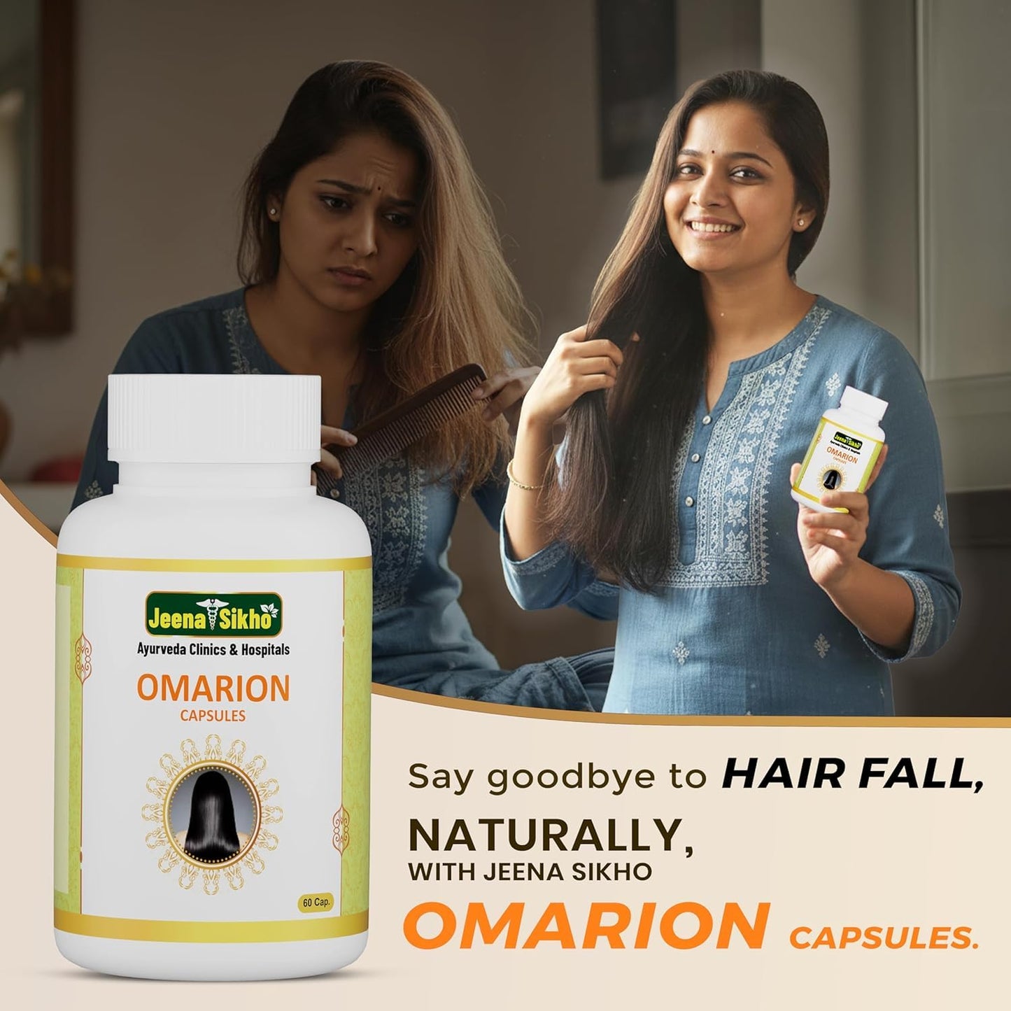 Jeena Sikho Omarion Capsules | Ayurvedic Haircare Supplement For Women And Men | Naturally Blended With Bhringraj, Shankhapushpi, And Brahmi | Herbal Capsules For Hair Health, 60 Capsules