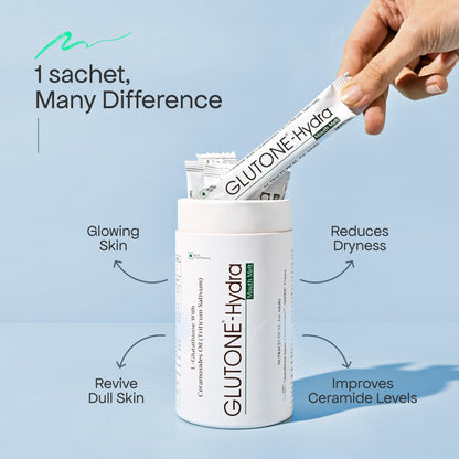 Glutone-Hydra Mouth Melt | Setria Glutathione with Ceramosides Mouth Melts for Dry Skin | Glowing Hydrated Skin | Pack of 10 Sachets