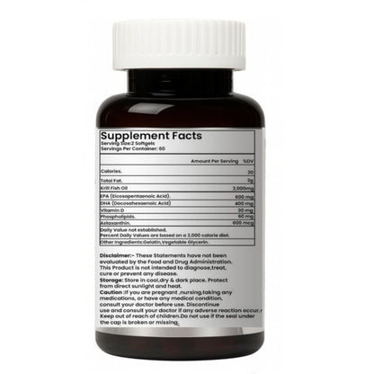 AyuGlow Omega 3 Fish Oil 2000mg | 3X Triple Strength Softgels with EPA & DHA + Astaxanthin & Vitamin D3 | Heart, Brain, Eye & Joint Health | Burpless | 60 Softgel