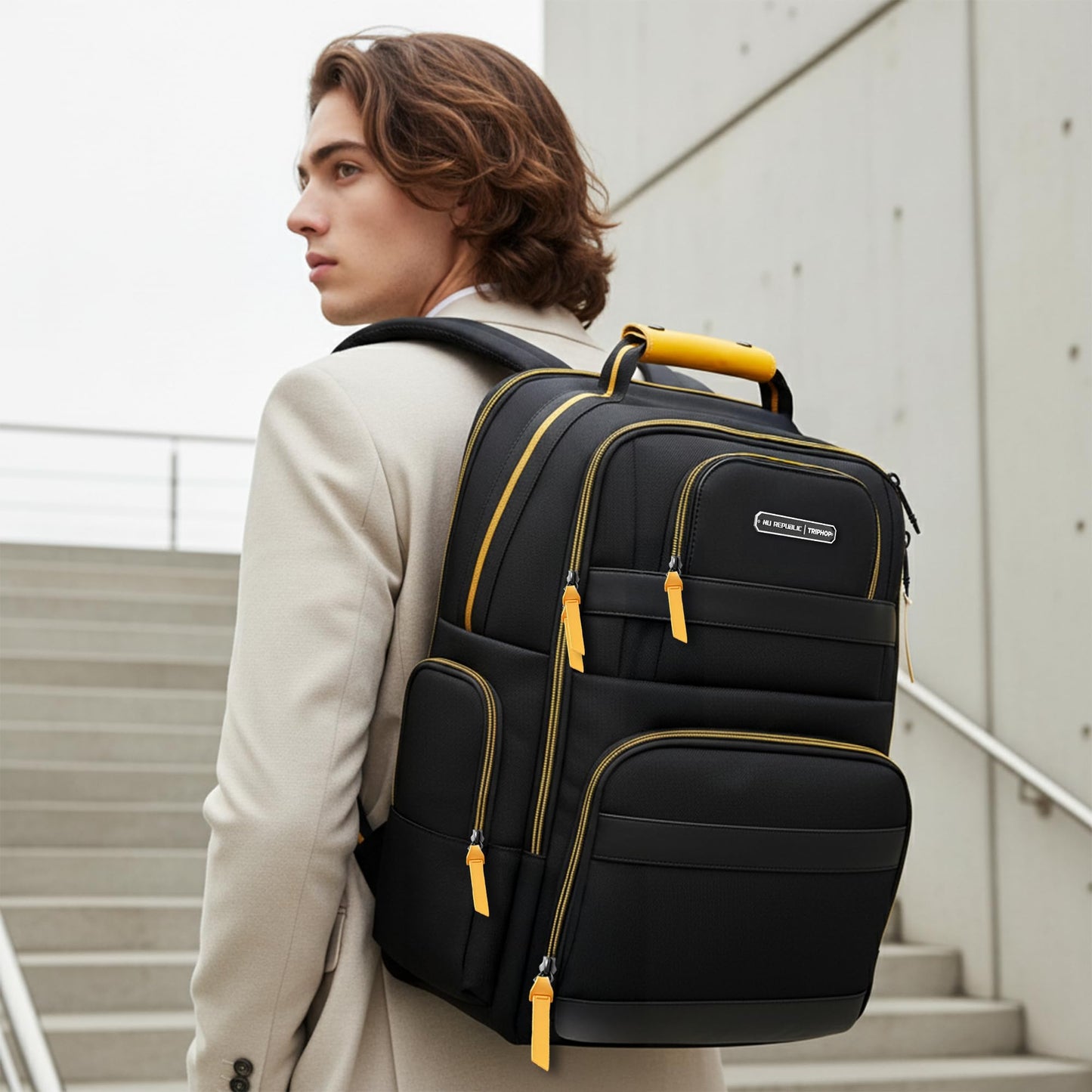 Nu Republic Triphop 18-inch Laptop Backpack | Dual USB-C & USB-A | Vegan Leather & Ballistic Nylon | Water-Resistant | Multi-Pocket College & Office Bag for Men & Women (Black)