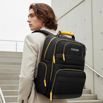 Nu Republic Triphop 18-inch Laptop Backpack | Dual USB-C & USB-A | Vegan Leather & Ballistic Nylon | Water-Resistant | Multi-Pocket College & Office Bag for Men & Women (Black)