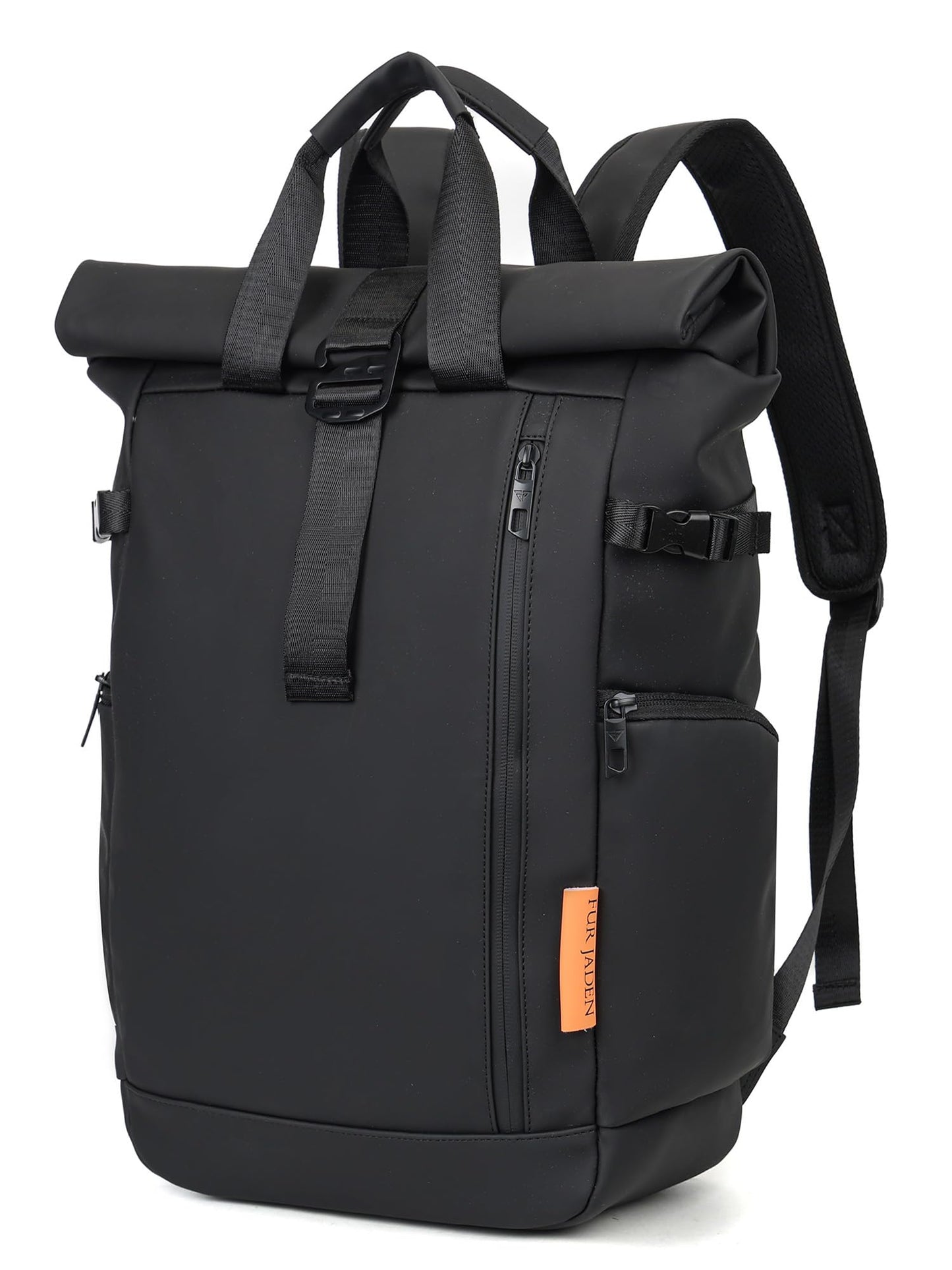 FUR JADEN Vegan Leather Stylish 15.6 Inch Premium Laptop Backpack for Office & Travel (Black)