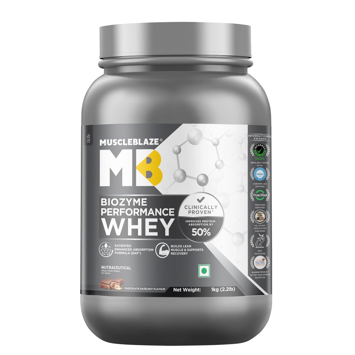 MuscleBlaze Biozyme Performance Whey Protein | Clinically Tested 50% Higher Prot
