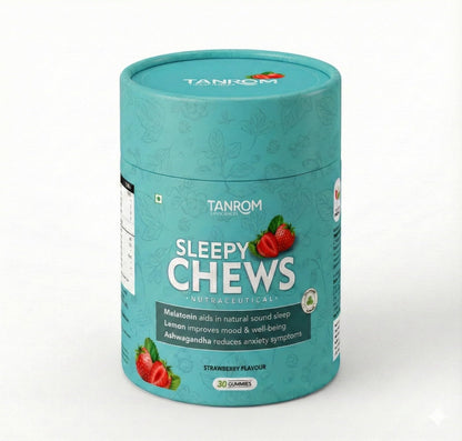 SleepyChews, 30 Gummies, Strawberry Flavor, Natural Sleep and Anxiety Relief Supplements with Ashwagandha, Melatonin, Valerian Root, No Added Sugar, Vegan