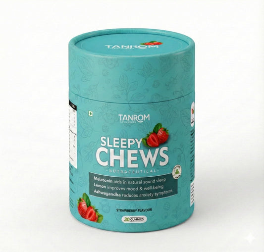 SleepyChews, 30 Gummies, Strawberry Flavor, Natural Sleep and Anxiety Relief Supplements with Ashwagandha, Melatonin, Valerian Root, No Added Sugar, Vegan