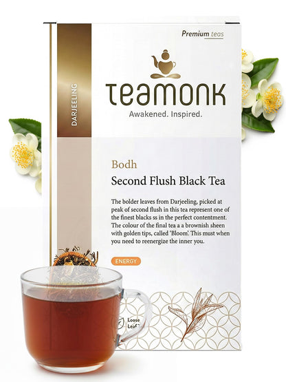 Teamonk Bodh USDA Certified Organic Darjeeling Second Flush Black Tea Leaves (No powder, 50 Cups) - 100 g. Boosts Energy. Antioxidant Properties. Boosts Heart Health and Helps reduce Blood pressure