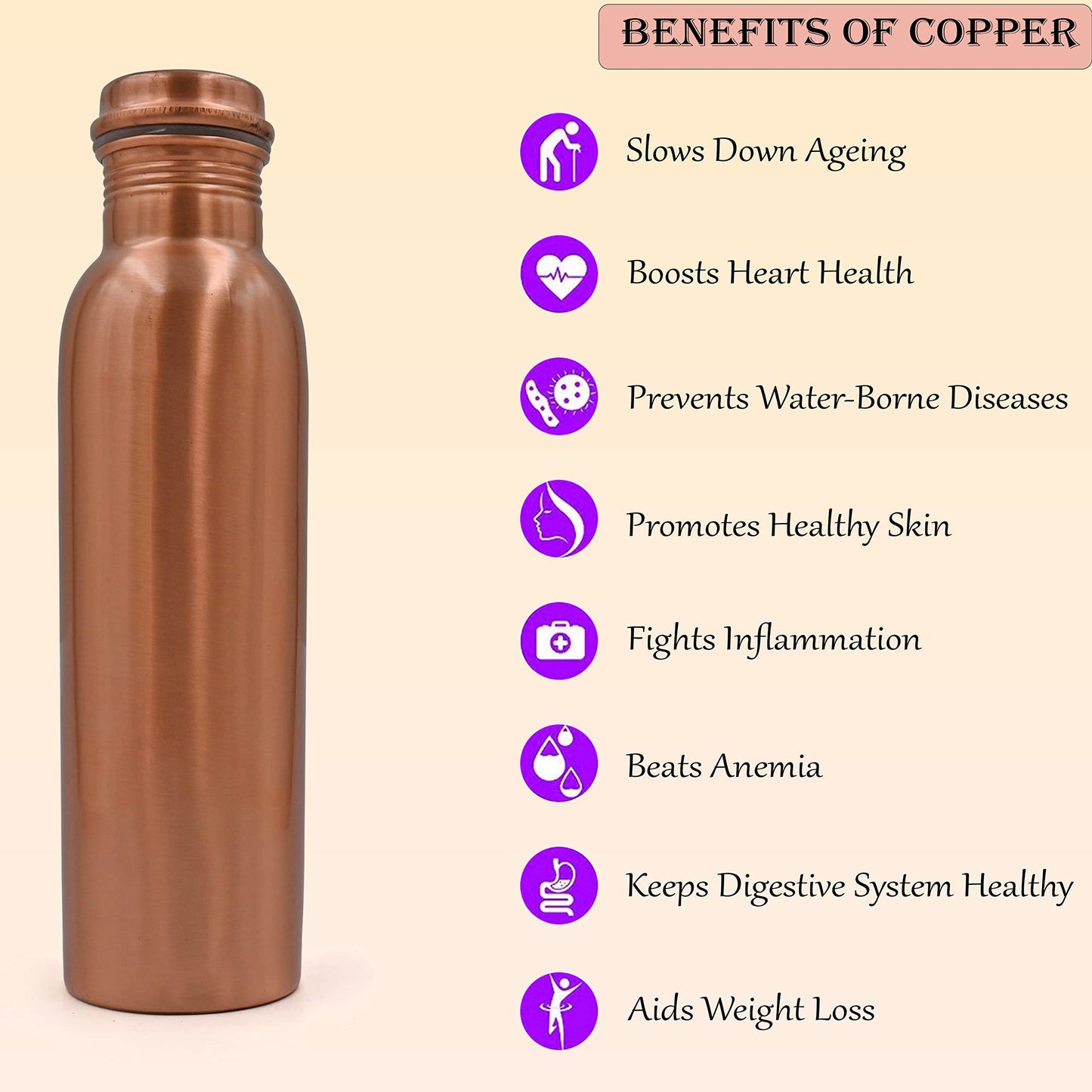 Adoko Pure Lacquer Coated Copper Bottles, BPA Free & Non-Toxic, Leak Proof and Joint Less with Ayurveda and Yoga Health Benefits 2Pcs Set (1 Litre Each)