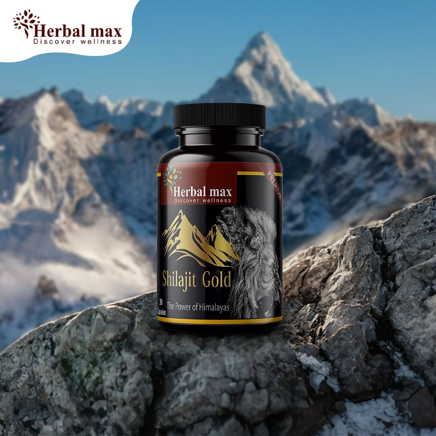 Herbal Max Himalayan Shilajit Gold – 800mg | 30 Capsules | With Ashwagandha, Safed Musli & More | Boosts Strength, Stamina, Energy & Immunity | Ayurvedic Supplement for Men
