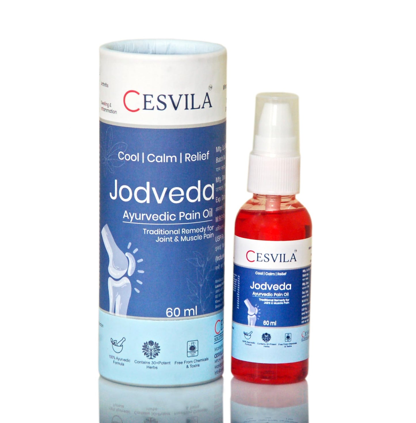 Jodveda Ayurvedic Pain Relief Oil 60 ml – Herbal Oil for Joint Pain, Knee Pain, Back Pain, Stiffness & Mobility Support – 30+ Ayurvedic Herbs – Non-Sticky & Quick Absorption