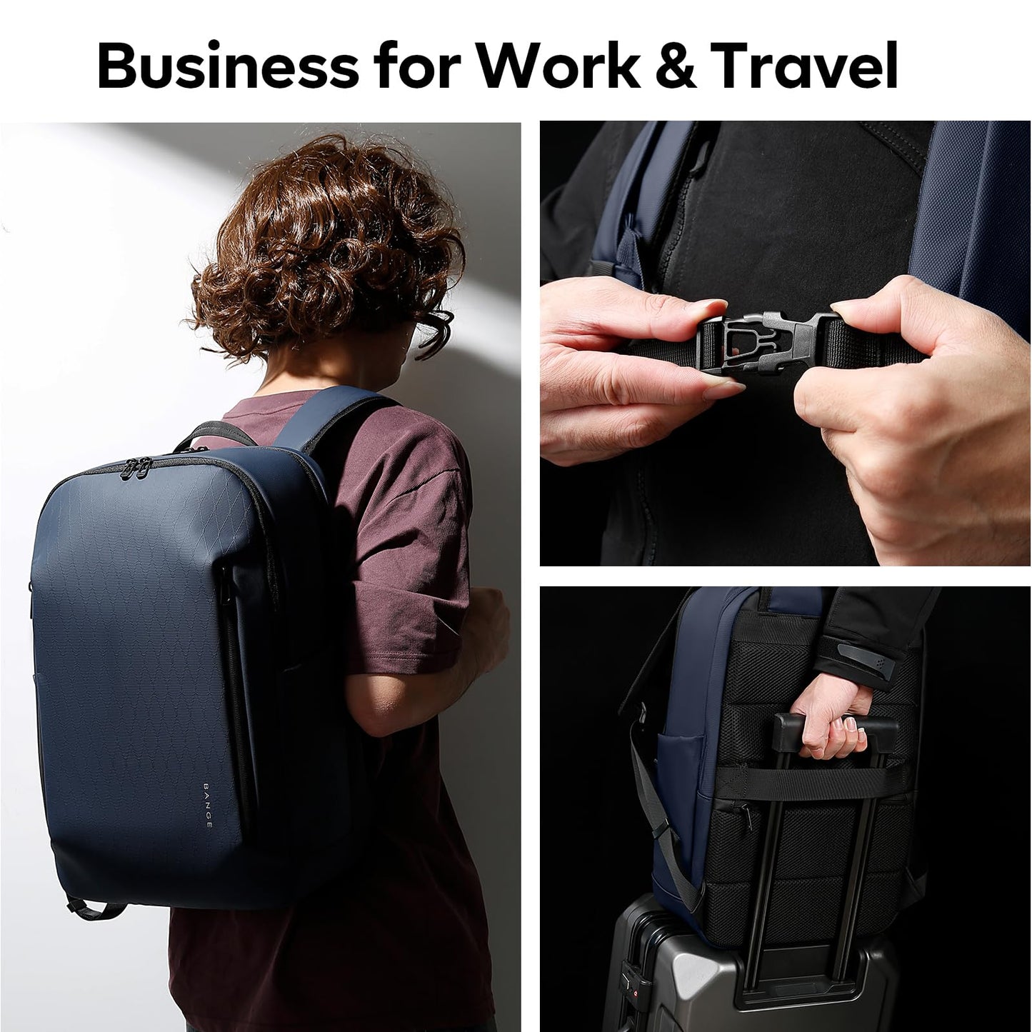 BANGE Durable Business Smart Backpack for Men and Women，can holds 15.6 Inches Laptop Backpack, Waterproof Commute Work Travel Backpack, Flight Carry-On (blue)