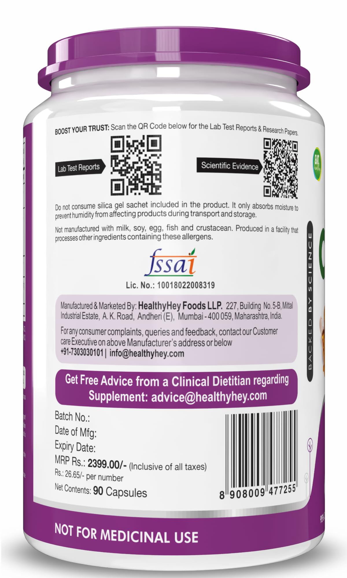 HealthyHey Nutrition Curcumin with Bioperine 1310mg (Ultra Pure) | 90 Vegetable Capsules with Piperine