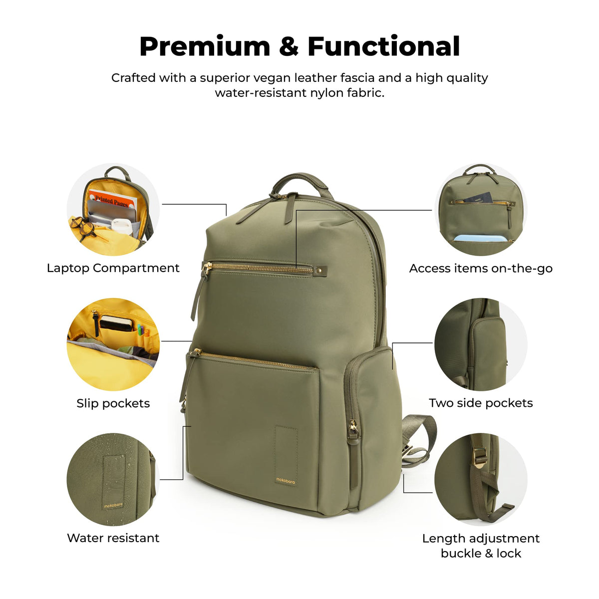 MOKOBARA Bliss 21L Laptop Backpack 14 Inch Office Travel Green