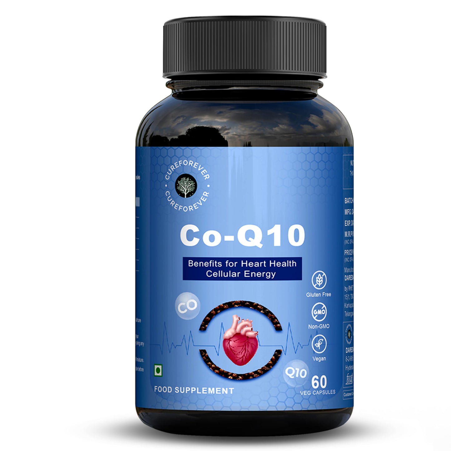 CUREFOREVER Coenzyme Q10 (CoQ10) | 400mg Supplement with BioPerine 10mg | Supports Heart Health and Vascular Health, Healthy Ageing, Cellular Energy Support, Antioxidant Formula – 60 Capsules