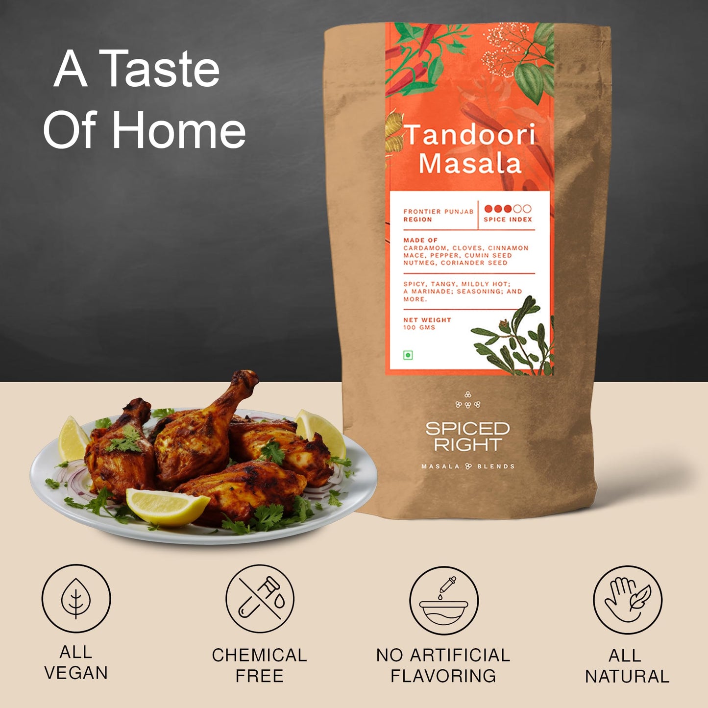 Spiced Right Tandoori Masala: 200g of Rich, Smoky Powder Masala with Garlic for Tikka, Tandoori Chicken & Paneer – Vibrant Red, Perfect for Marinating.