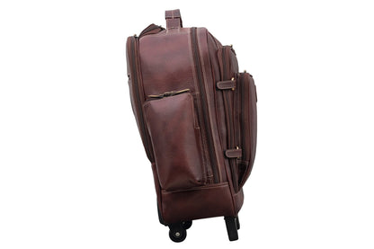 BRAND LEATHER Rolling Backpack Wheeled Laptop Backpack for Travel, Trolley Luggage Suitcase Compact Business Bag Student Laptop Bag for Men Women (BROWN)